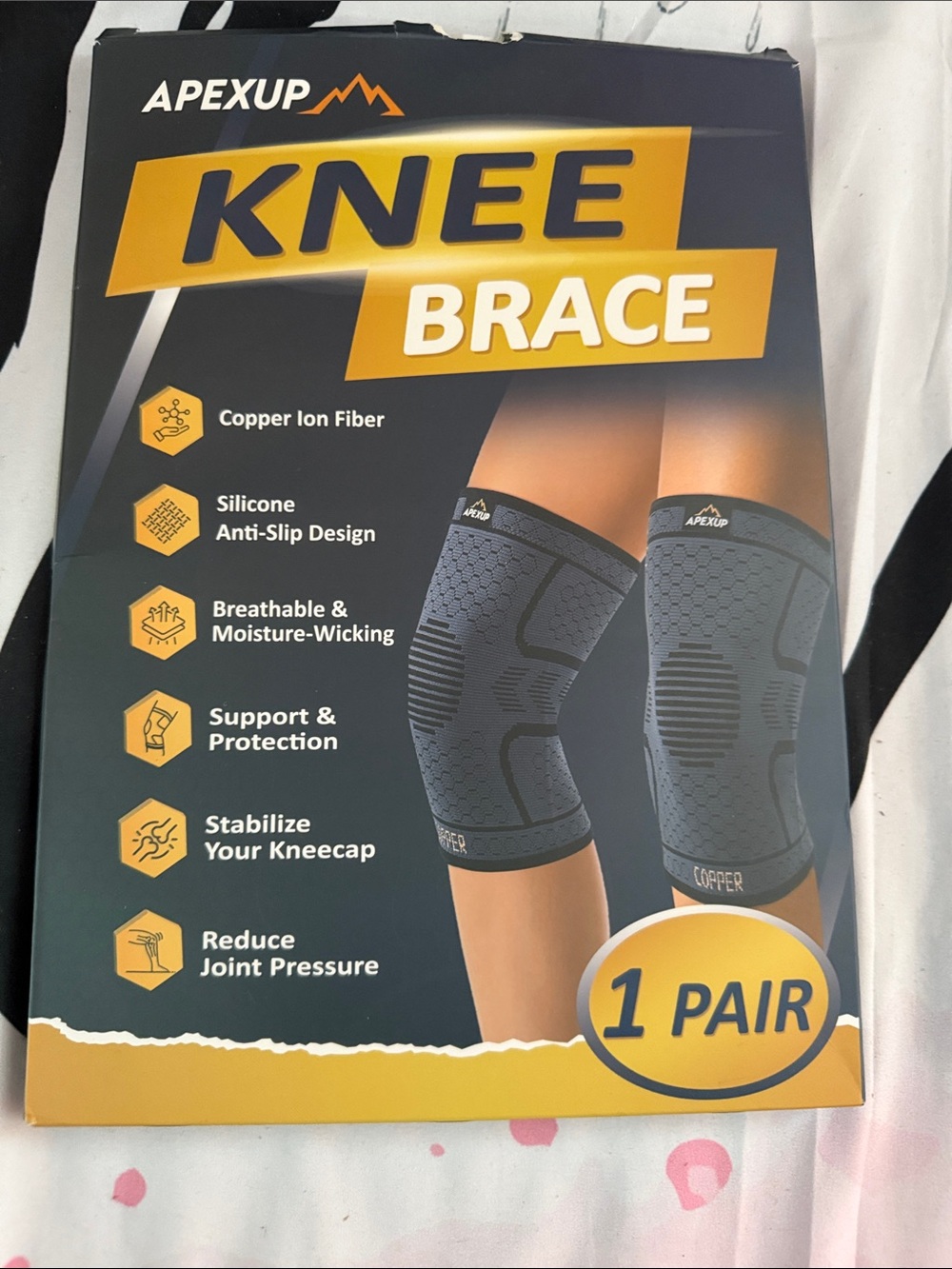 ApexUp Knee Brace - Black w/ Pink, Copper Support (1 Pair) Sz XL New